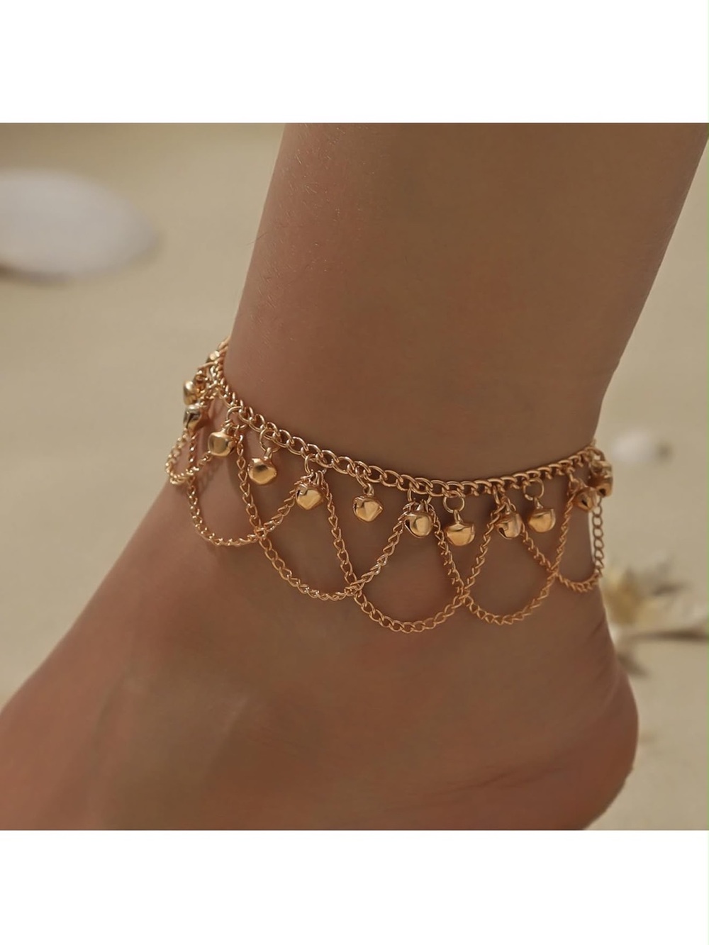 Anthropologie Gold Color Layered Heart Charm Anklet